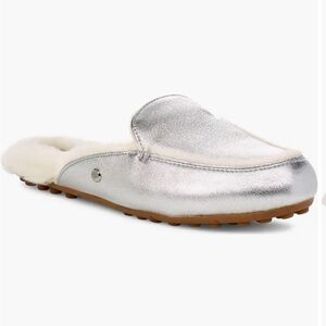 UGG Lane Metallic Genuine Shearling Silver Loafer Slipper 11 Womens